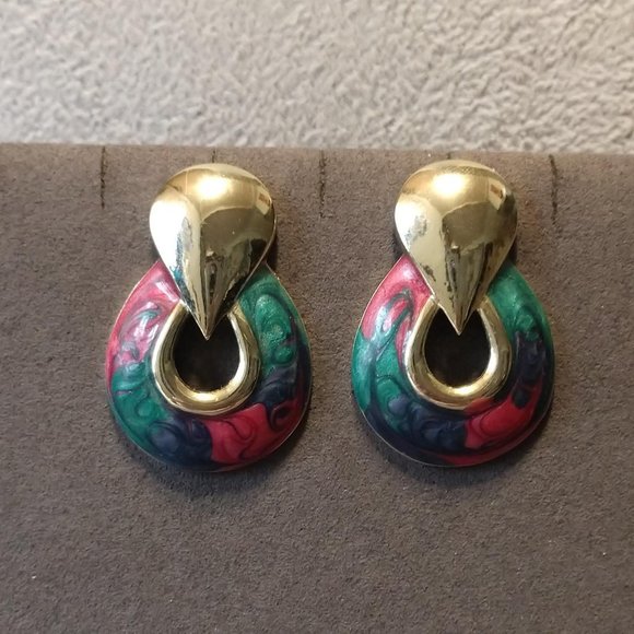 Vintage Don-Lin Enamel Pierced Earrings - Picture 1 of 7